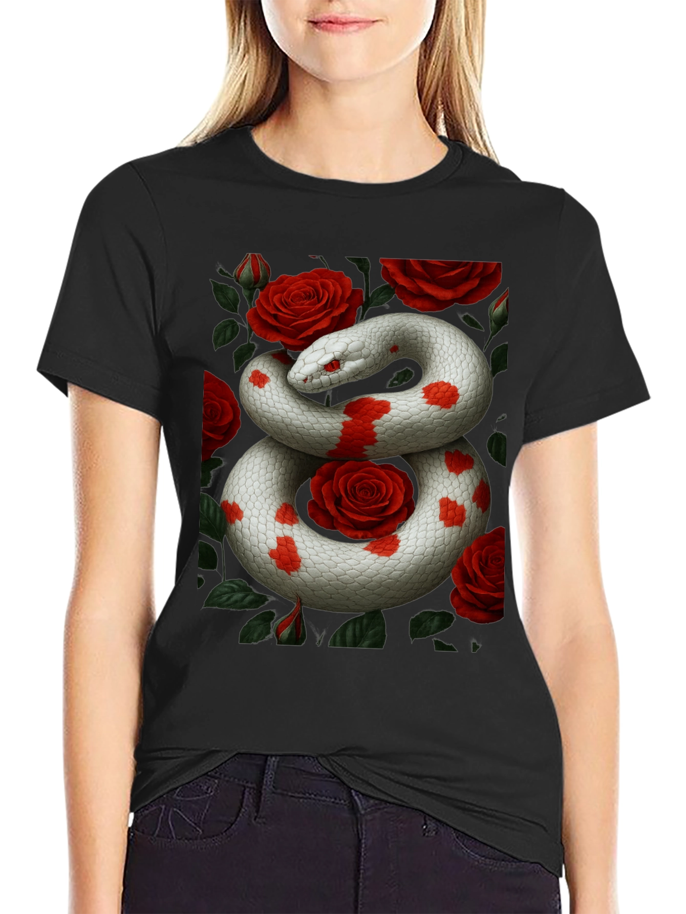 Snake & Roses Graphic Tee - Unique Design