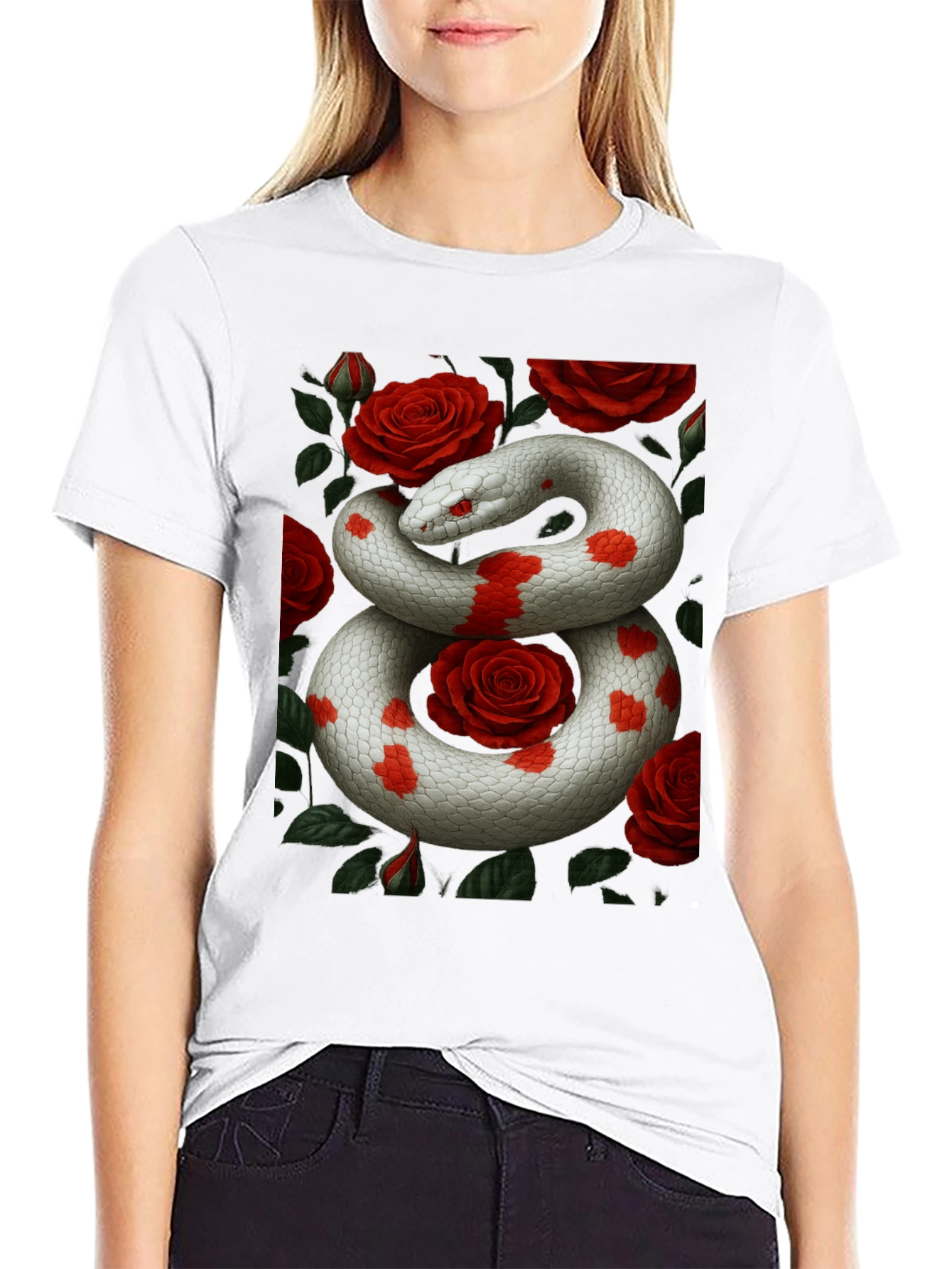 Snake & Roses Graphic Tee - Unique Design