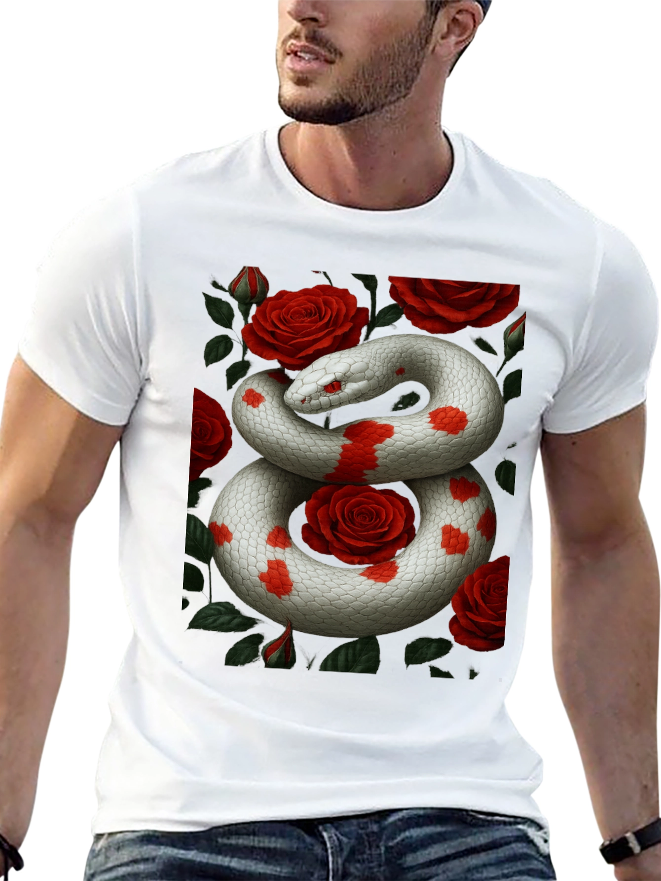 Snake & Roses Graphic Tee - Unique Design