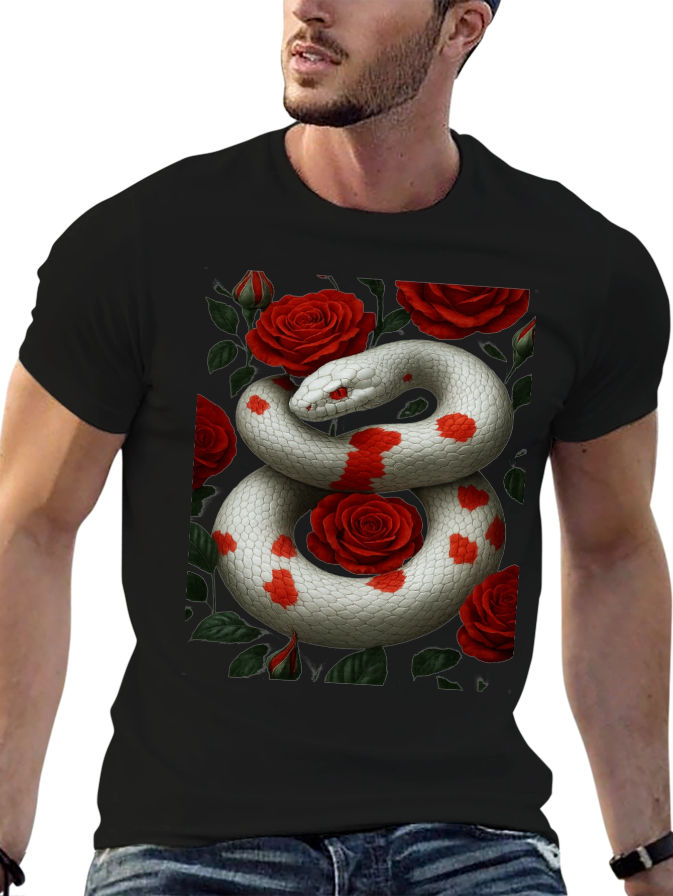 Snake & Roses Graphic Tee - Unique Design