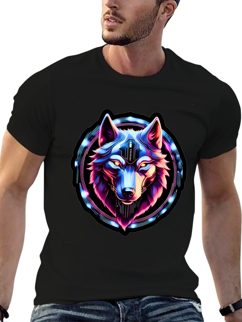 Cyberpunk Wolf Graphic Tee - Futuristic Style