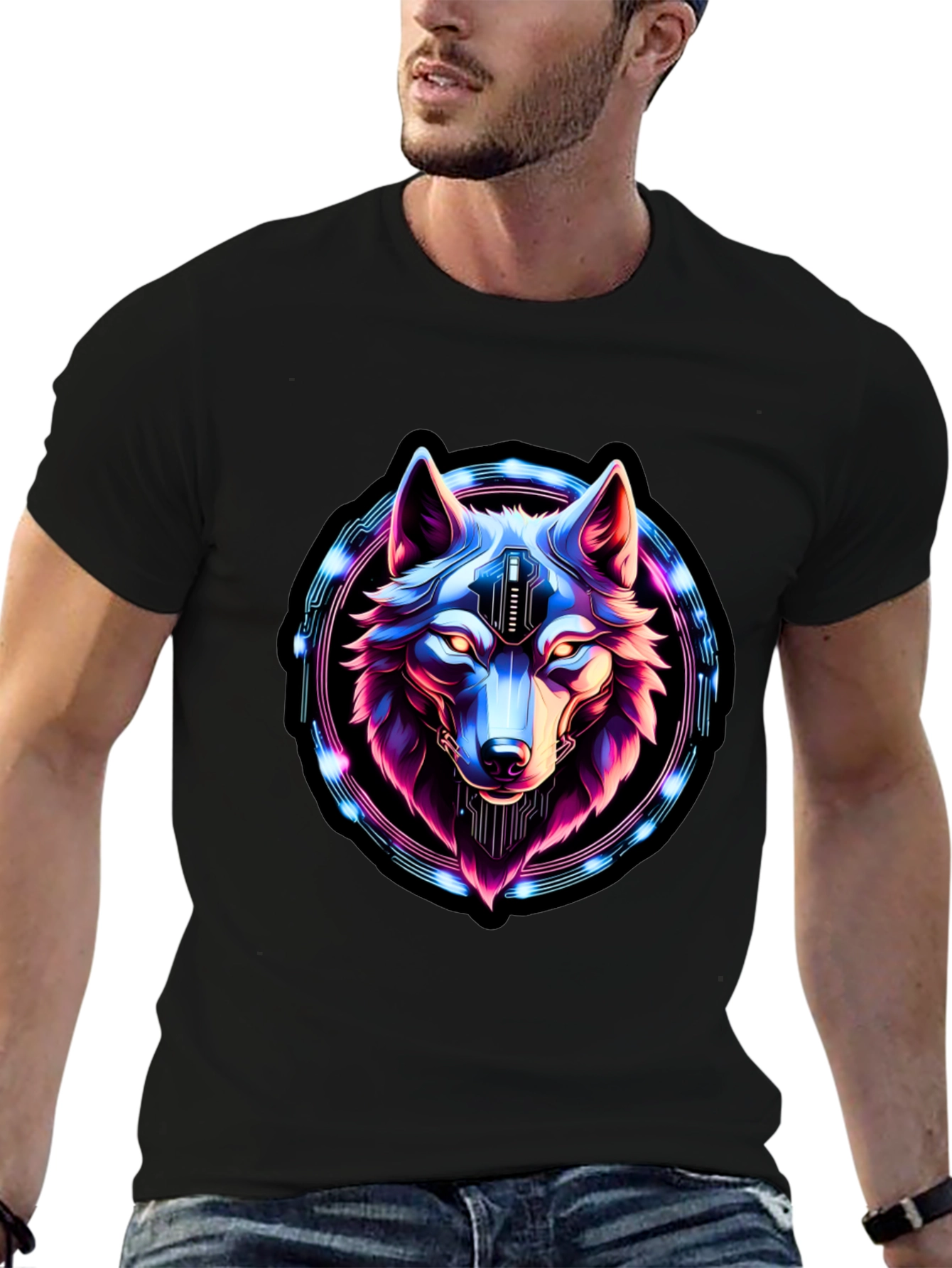 Cyberpunk Wolf Graphic Tee - Futuristic Style