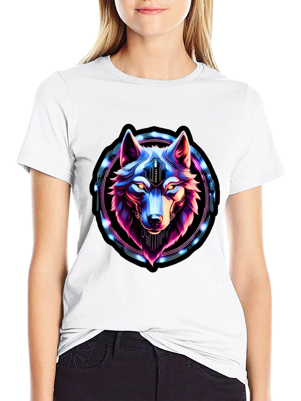 Cyberpunk Wolf Graphic Tee - Futuristic Style