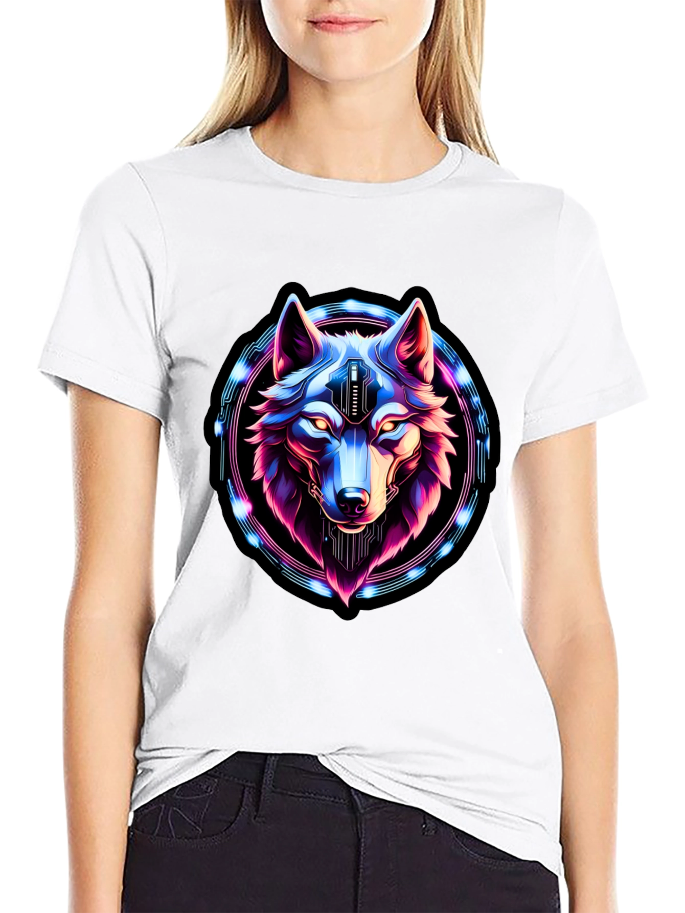 Cyberpunk Wolf Graphic Tee - Futuristic Style