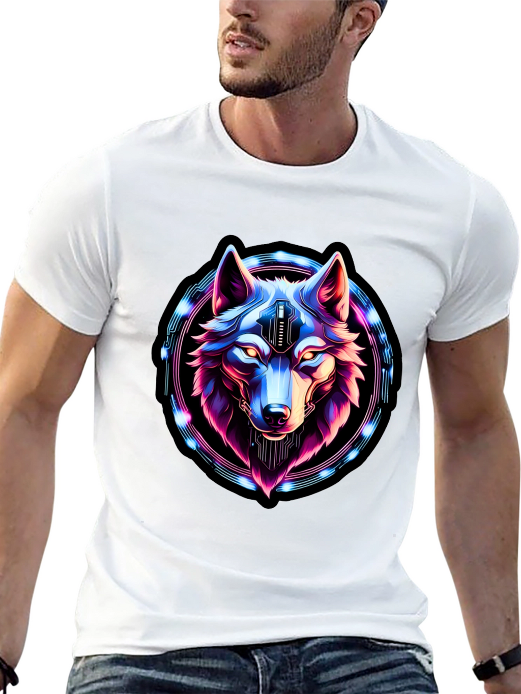 Cyberpunk Wolf Graphic Tee - Futuristic Style