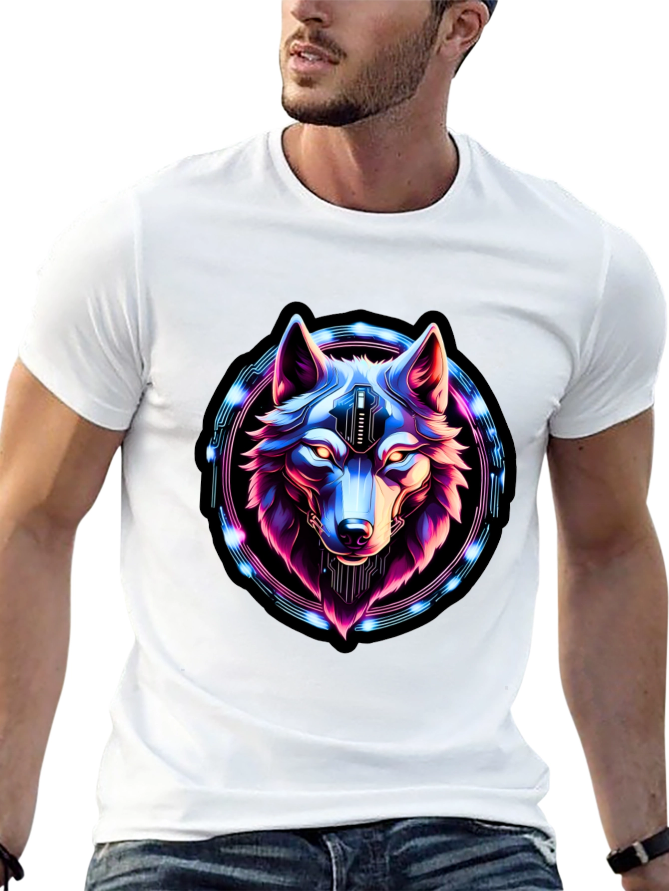 Cyberpunk Wolf Graphic Tee - Futuristic Style