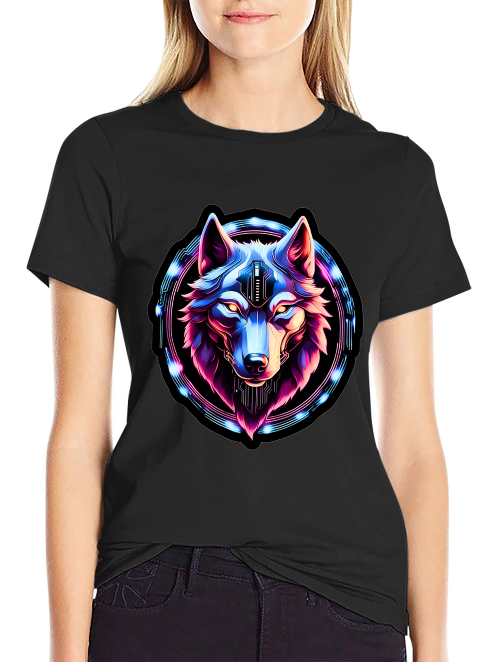 Cyberpunk Wolf Graphic Tee - Futuristic Style