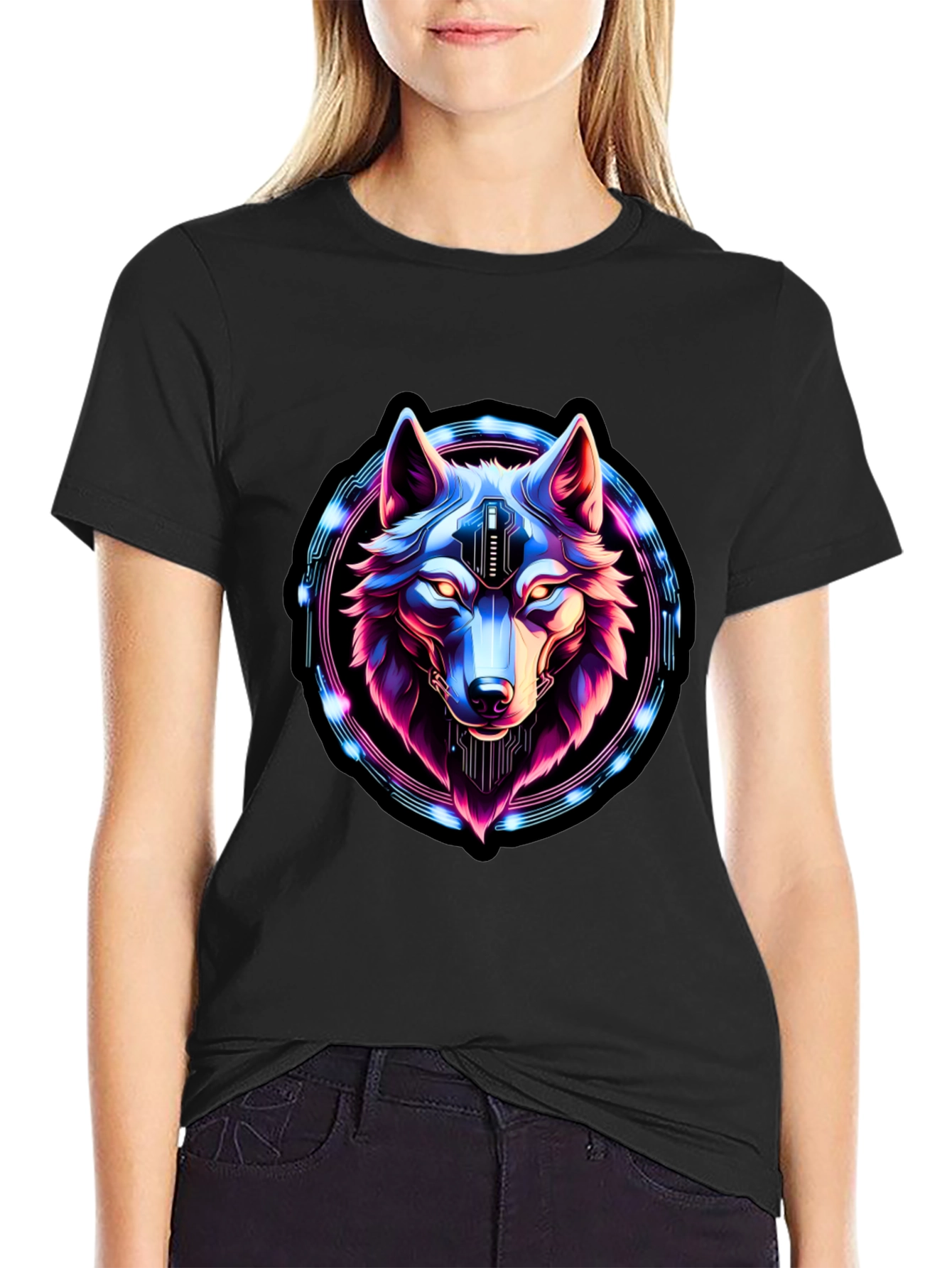 Cyberpunk Wolf Graphic Tee - Futuristic Style