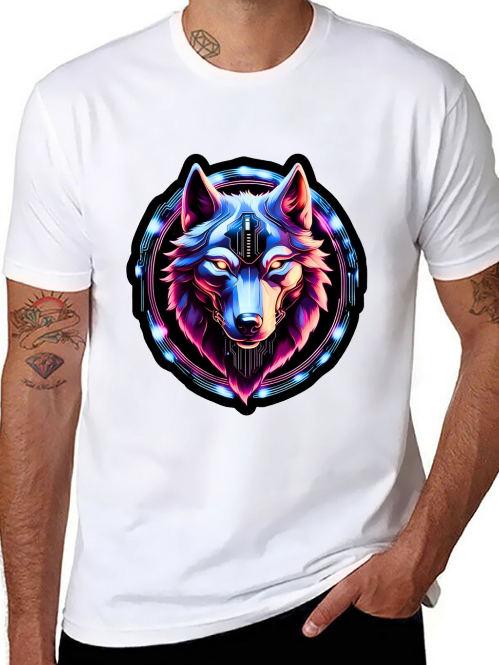 Cyberpunk Wolf Graphic Tee - Futuristic Style