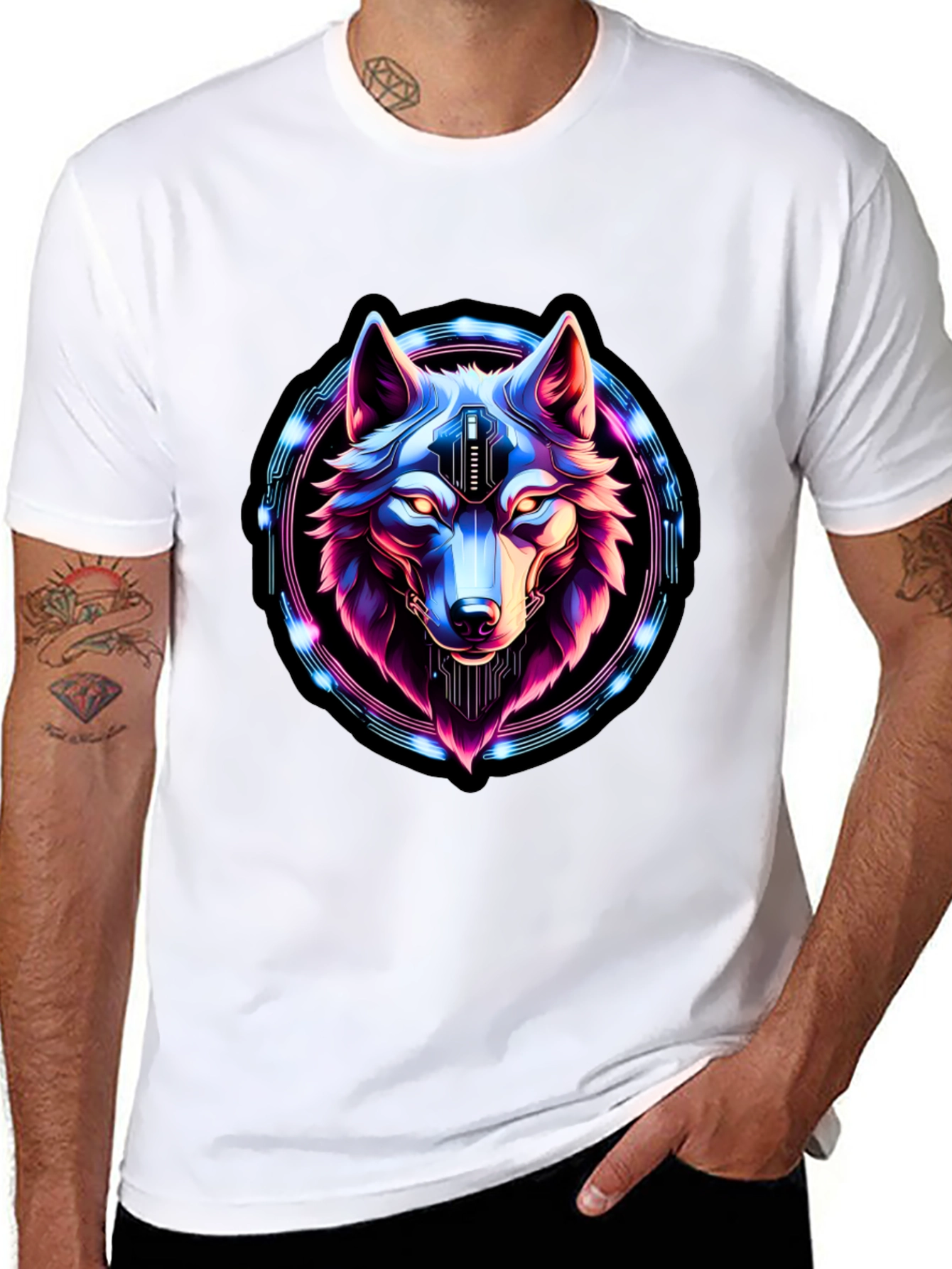 Cyberpunk Wolf Graphic Tee - Futuristic Style
