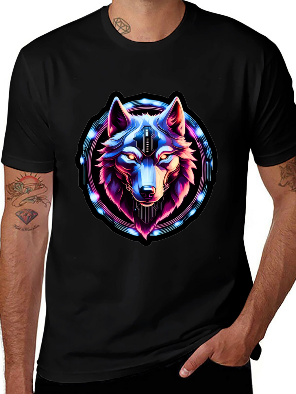 Cyberpunk Wolf Graphic Tee - Futuristic Style