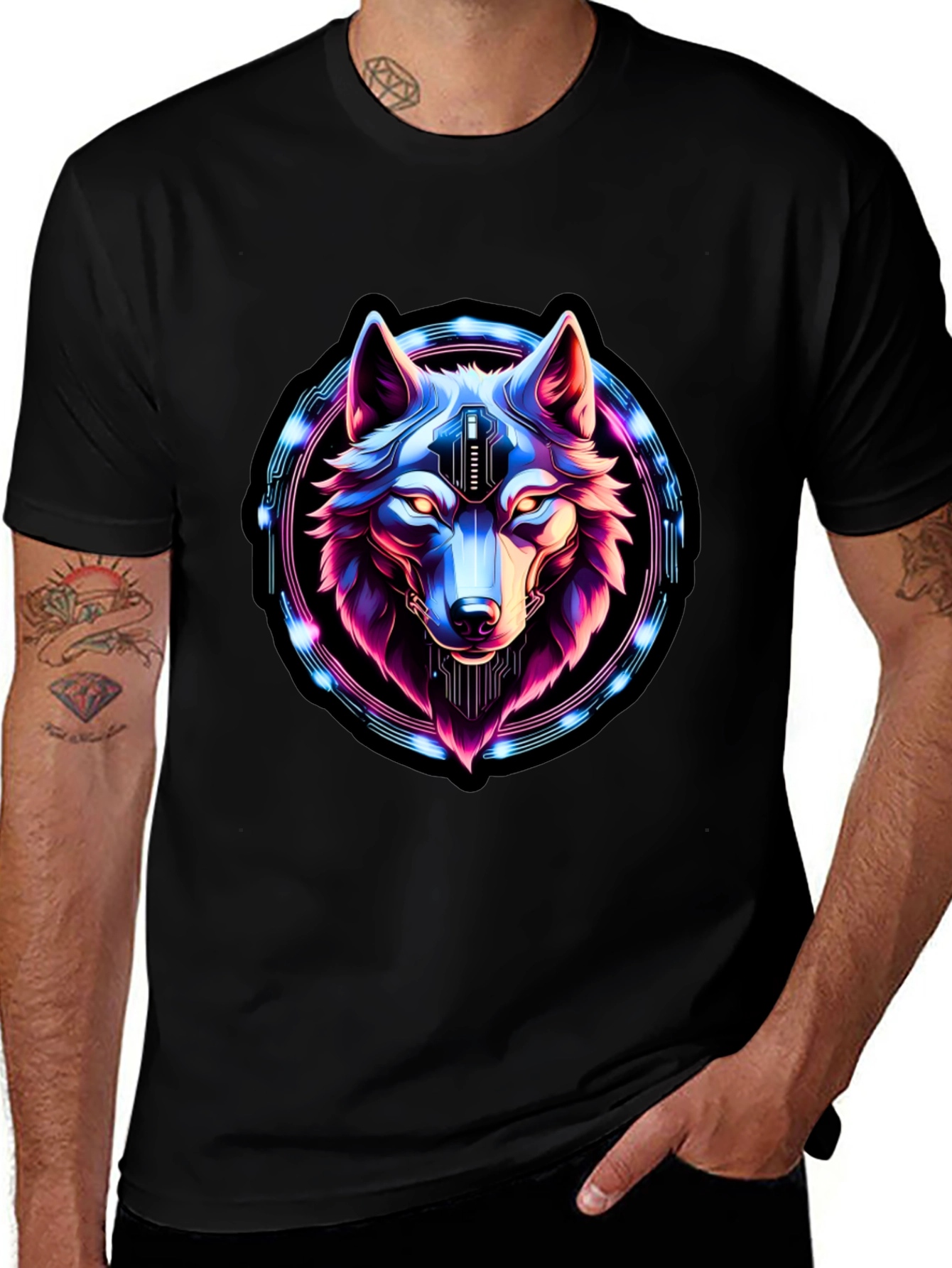 Cyberpunk Wolf Graphic Tee - Futuristic Style