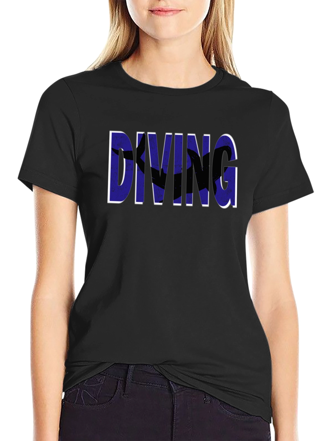 Diving Graphic Tee - Black Cotton T-Shirt