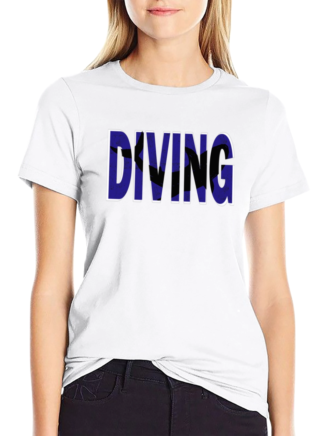 Diving Graphic Tee - Black Cotton T-Shirt