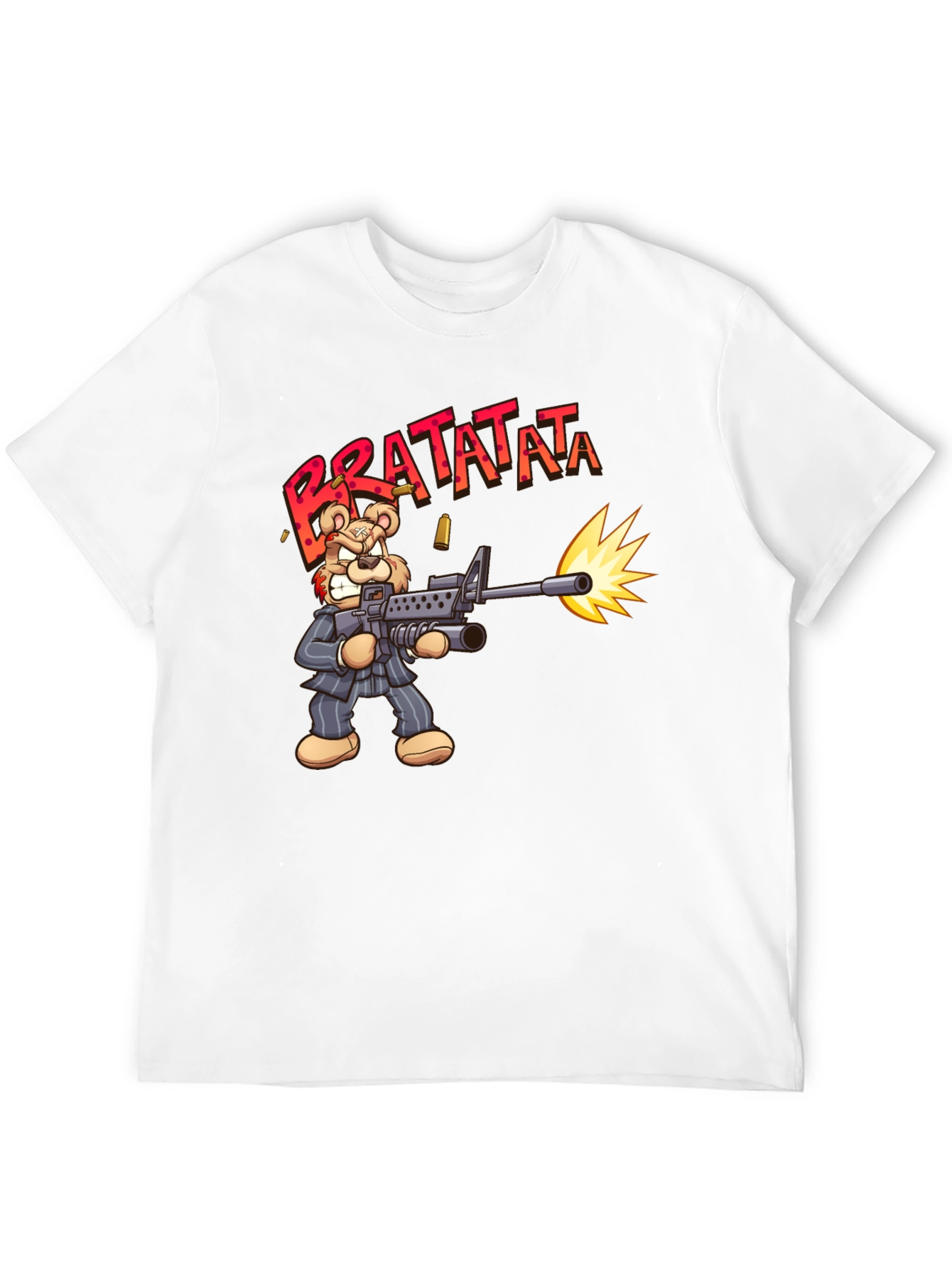 Cartoon Bear Bratatata Graphic Black T-Shirt