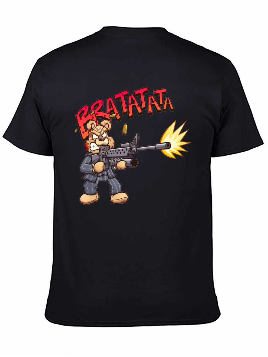 Cartoon Bear Bratatata Graphic Black T-Shirt