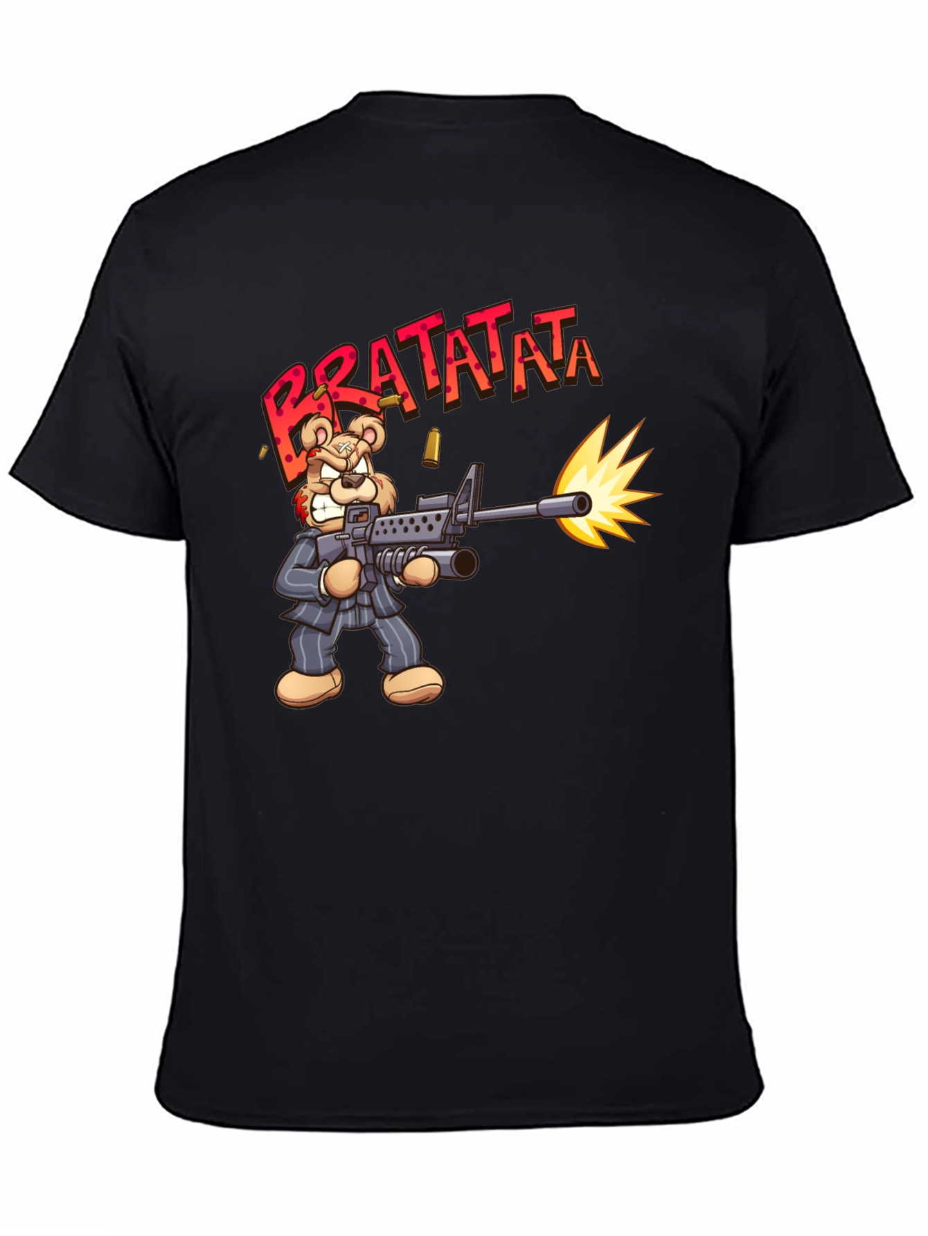 Cartoon Bear Bratatata Graphic Black T-Shirt