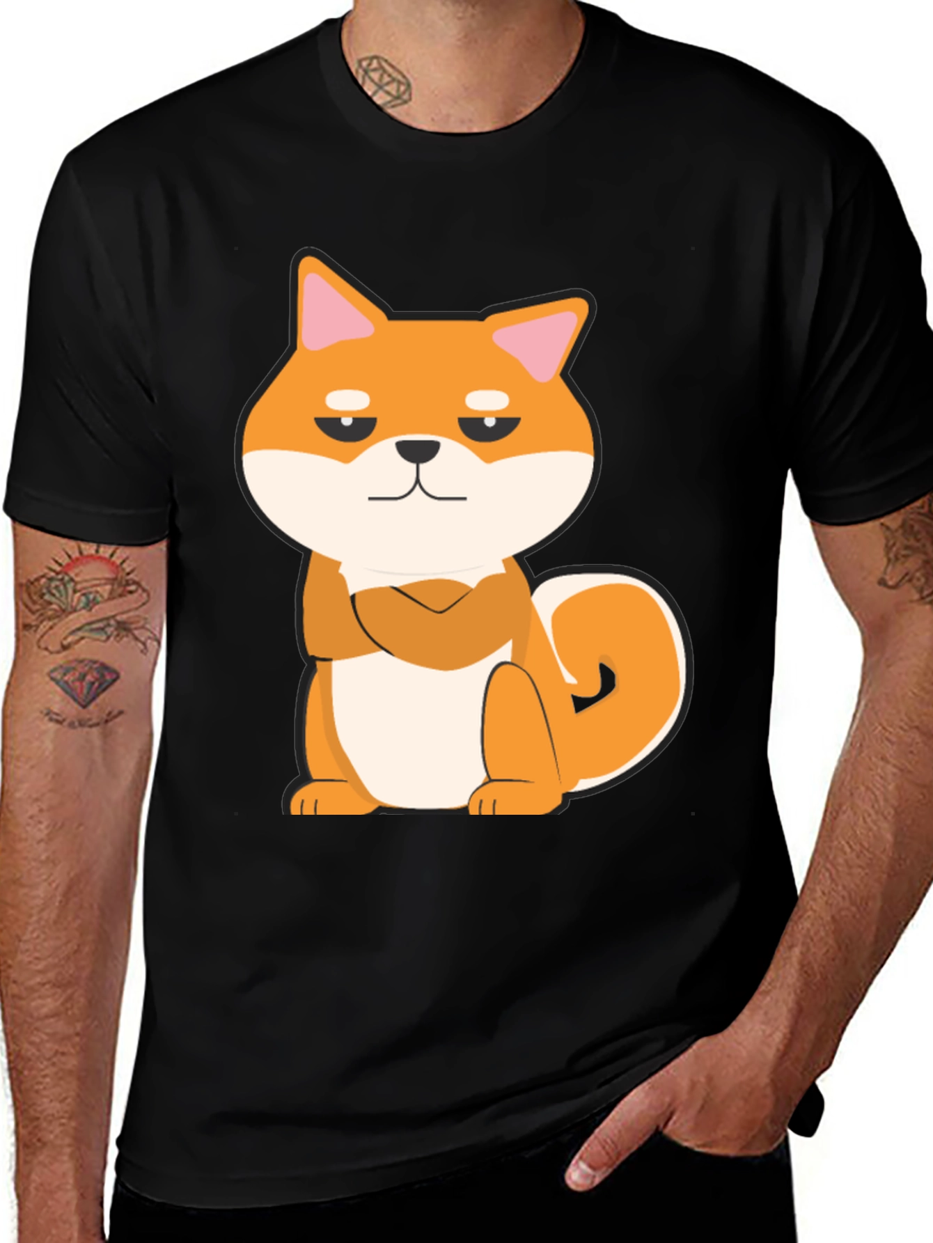 Cool Shiba Inu Graphic Tee - Black Cotton T-Shirt