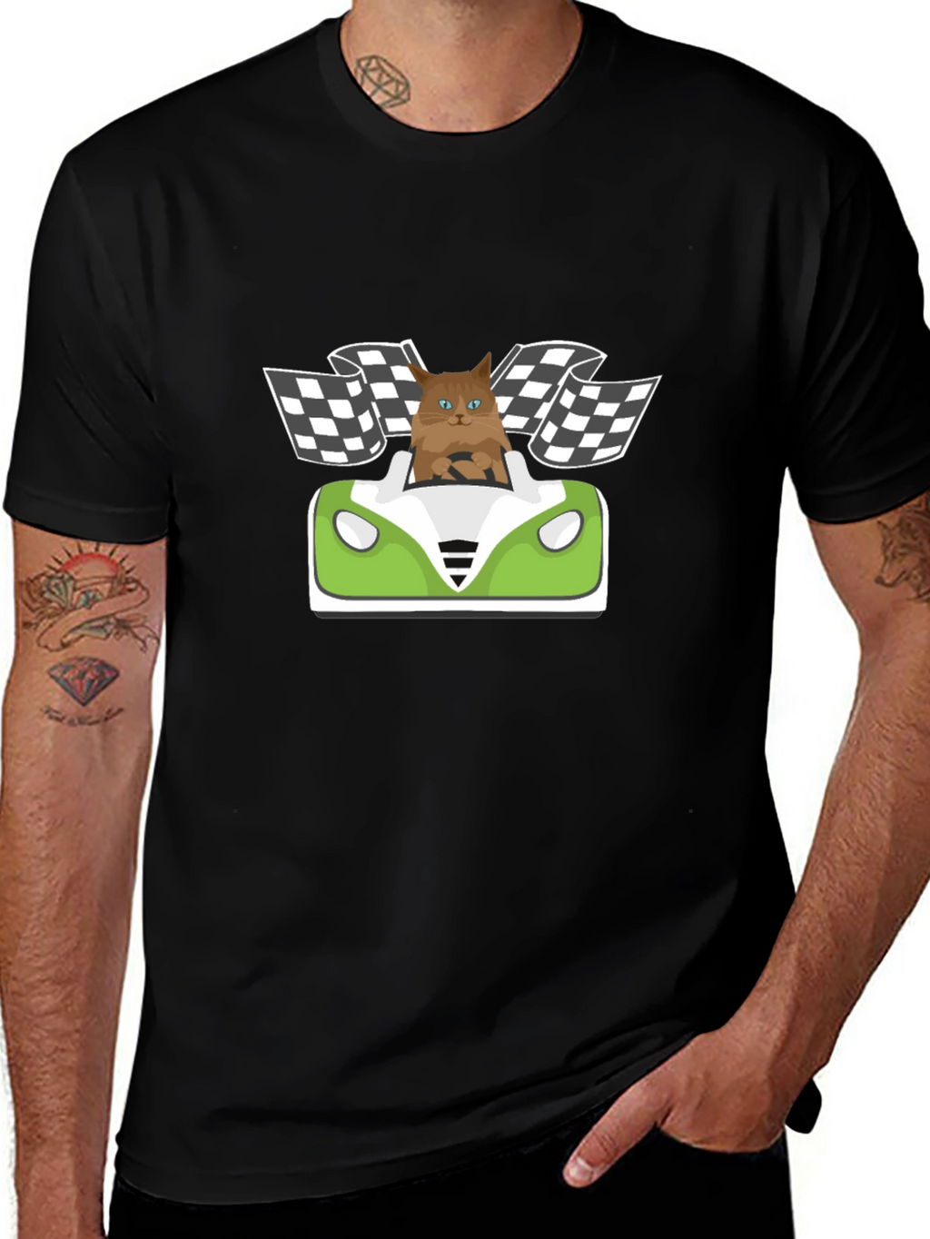 Cat Racer T-Shirt: Funny Cartoon Cat Driving