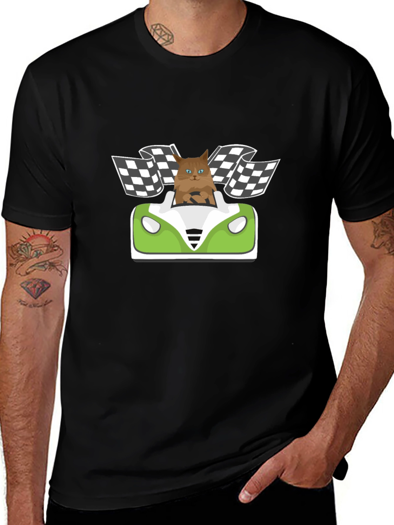 Cat Racer T-Shirt: Funny Cartoon Cat Driving