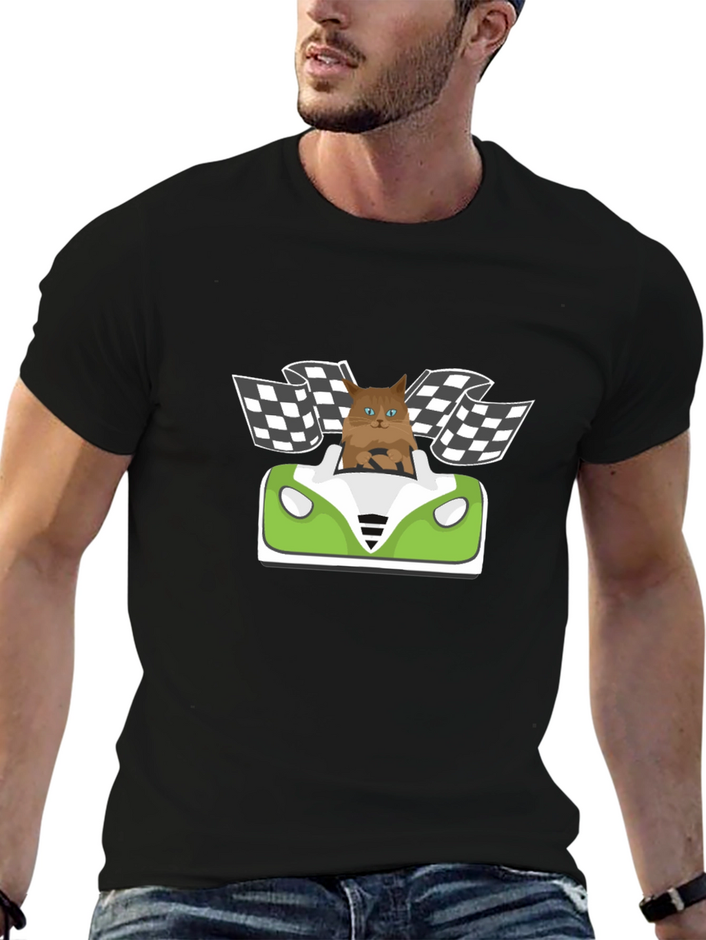 Cat Racer T-Shirt: Funny Cartoon Cat Driving