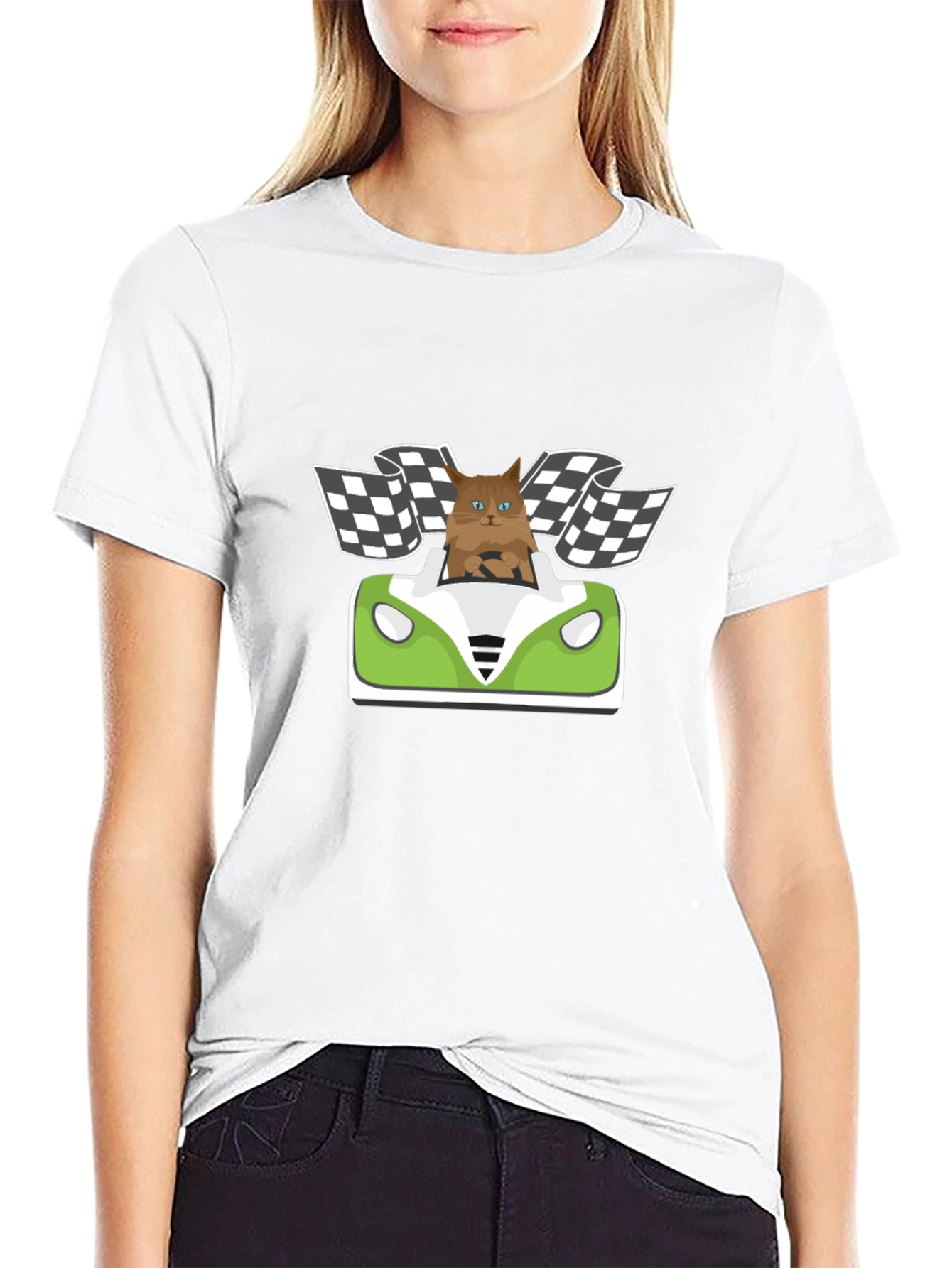 Cat Racer T-Shirt: Funny Cartoon Cat Driving