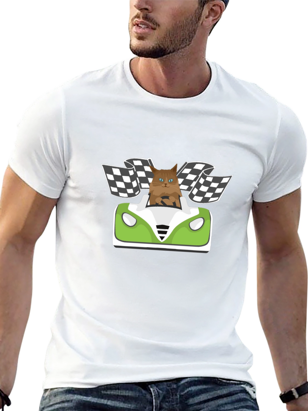 Cat Racer T-Shirt: Funny Cartoon Cat Driving