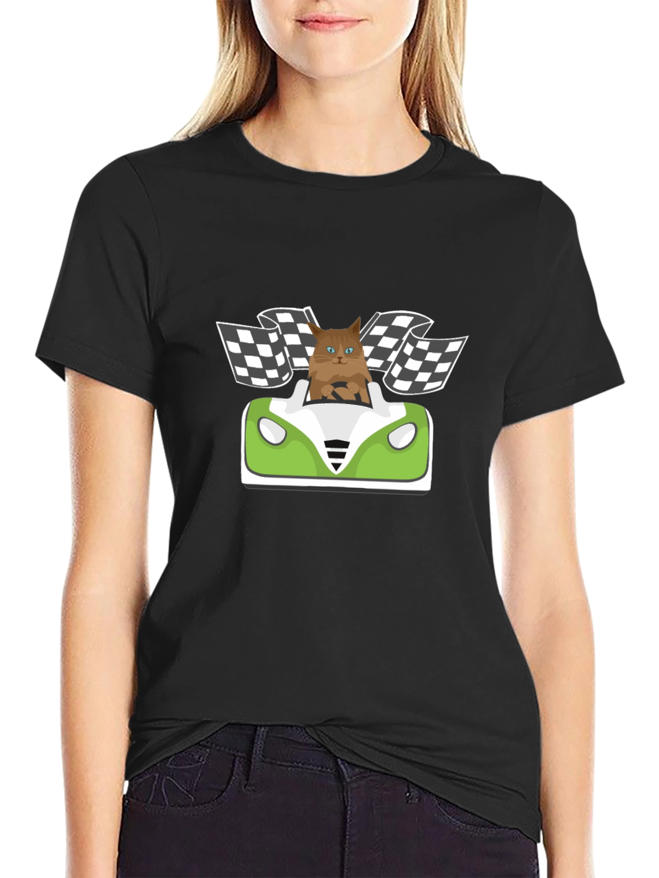 Cat Racer T-Shirt: Funny Cartoon Cat Driving