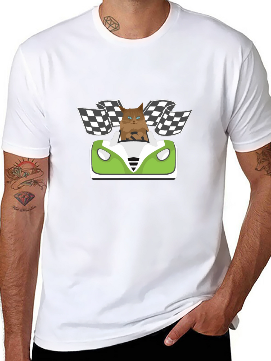 Cat Racer T-Shirt: Funny Cartoon Cat Driving