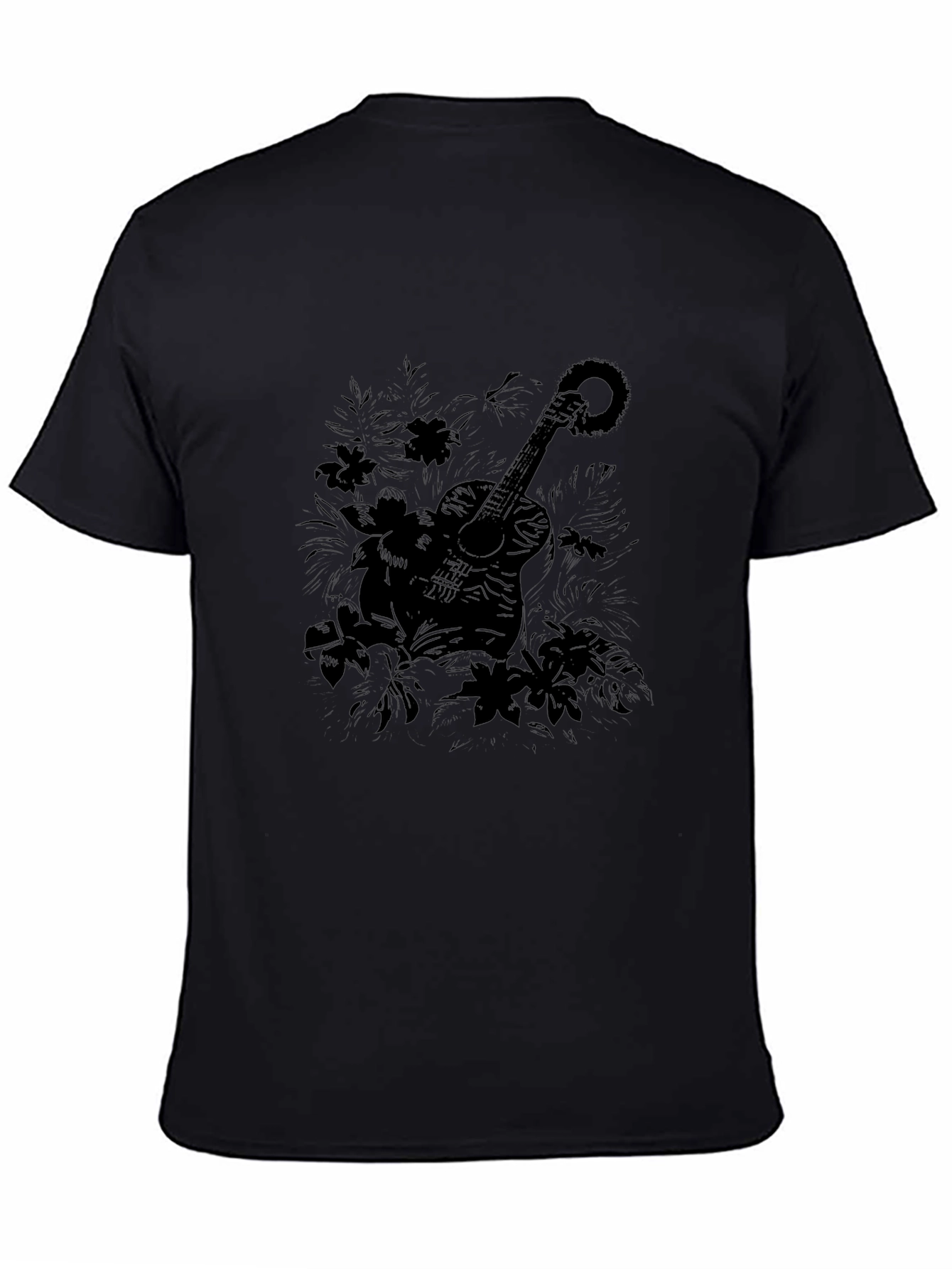 Guitar Floral Black Graphic Tee