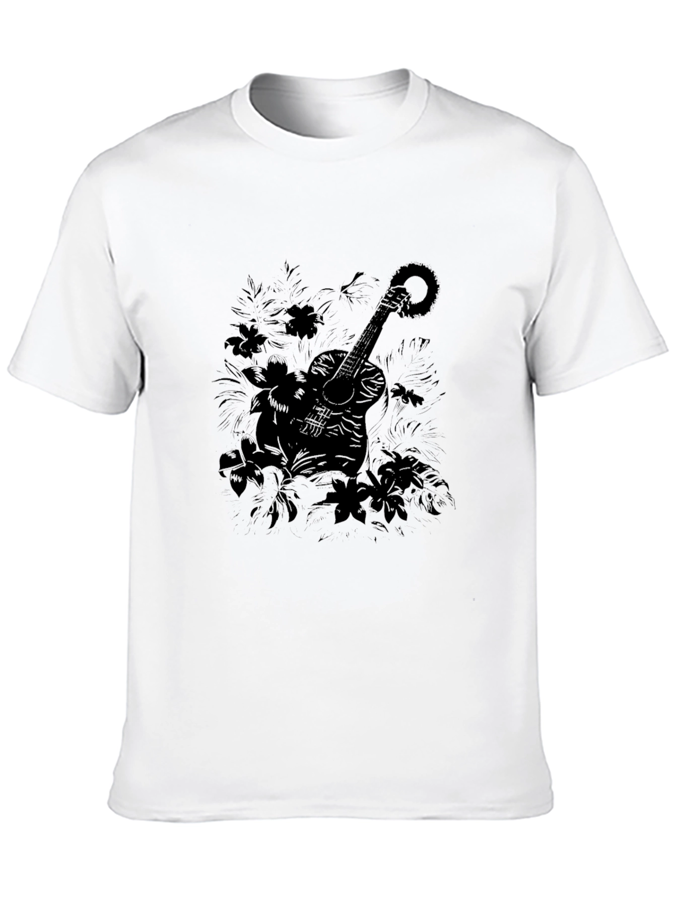Guitar Floral Black Graphic Tee