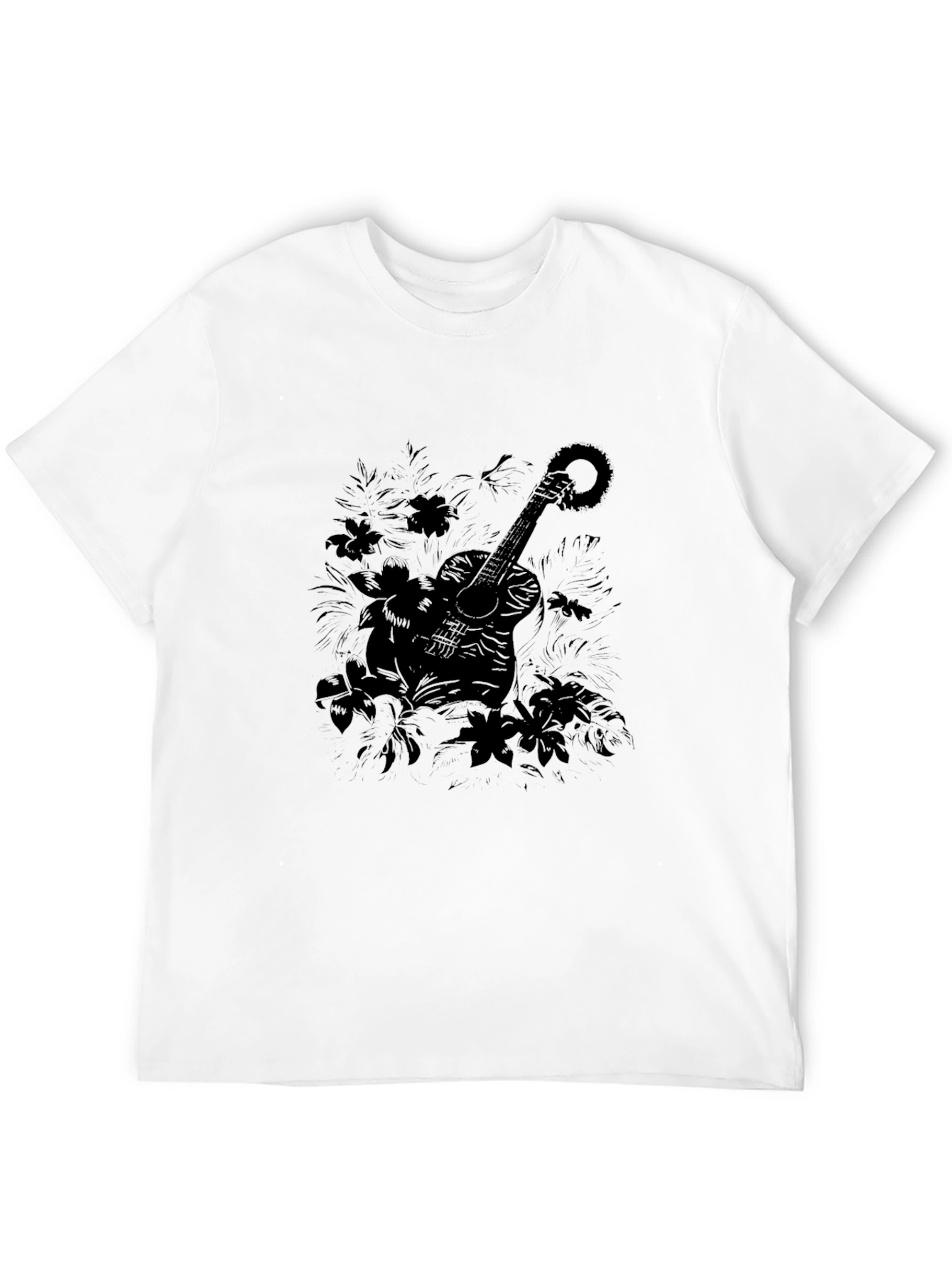 Guitar Floral Black Graphic Tee