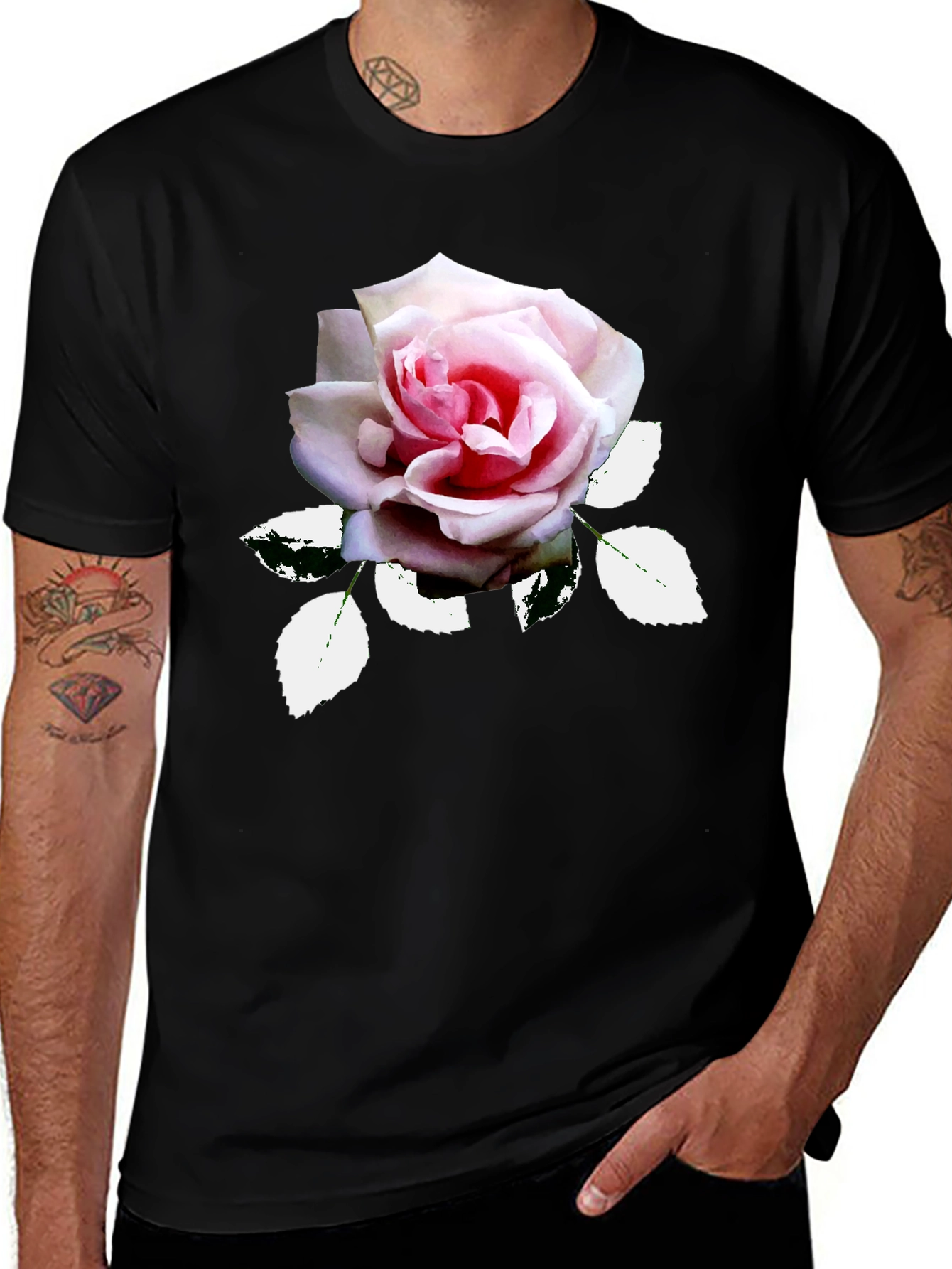 Elegant Rose Graphic T-Shirt - Black