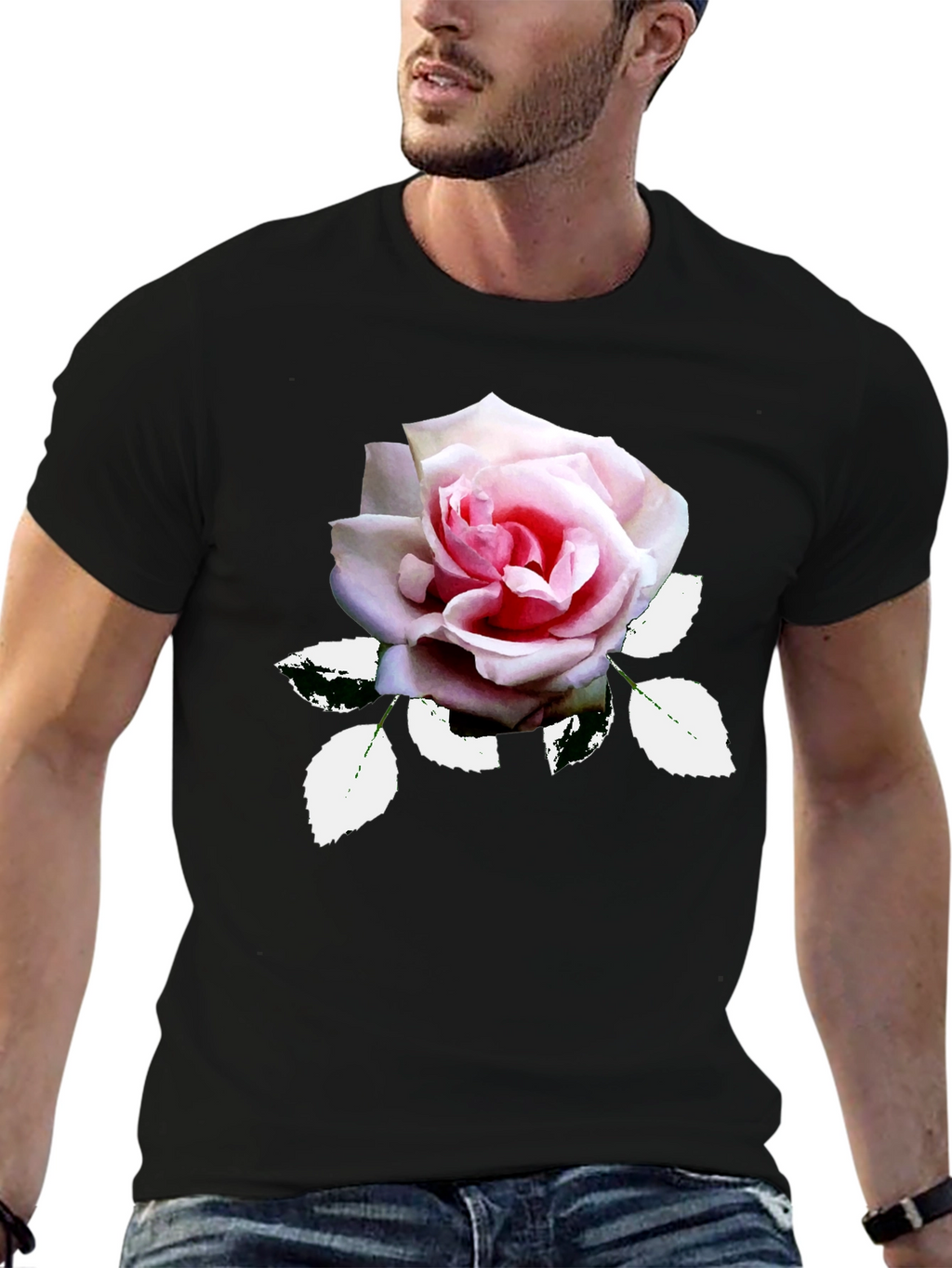 Elegant Rose Graphic T-Shirt - Black