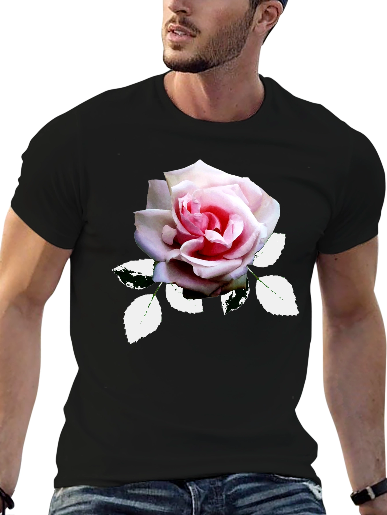 Elegant Rose Graphic T-Shirt - Black