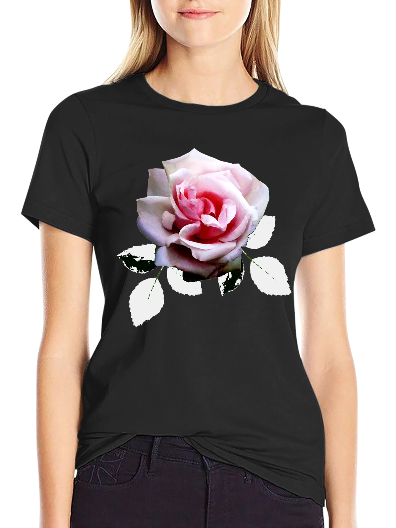 Elegant Rose Graphic T-Shirt - Black