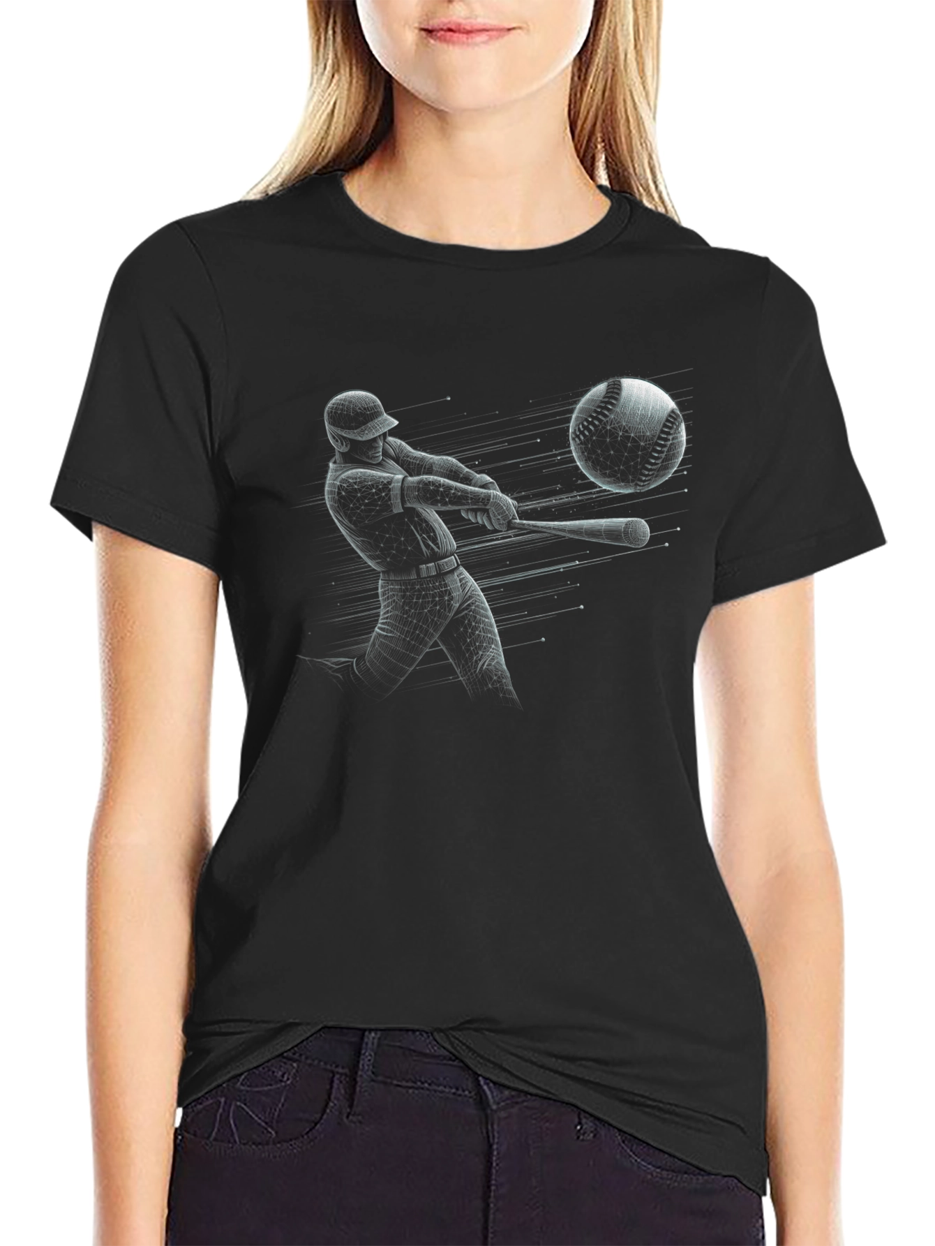 Baseball Swing Graphic Tee - Black Cotton T-Shirt