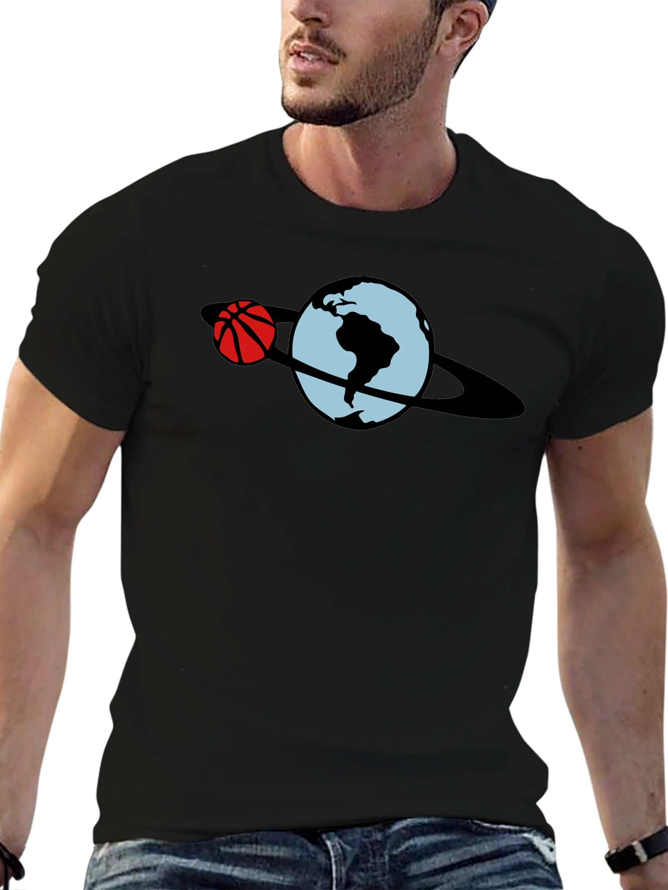Basketball Planet T-Shirt - Black Graphic Tee