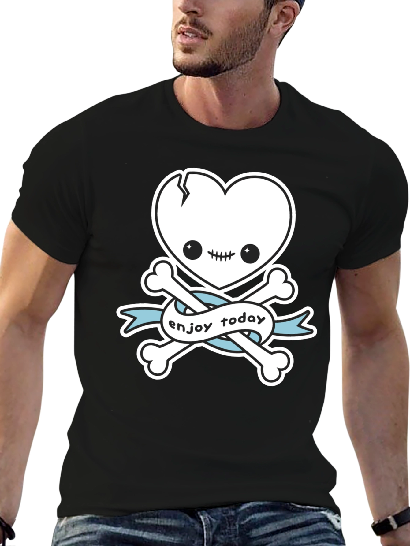 Enjoy Today Heart Skull & Crossbones Graphic T-Shirt