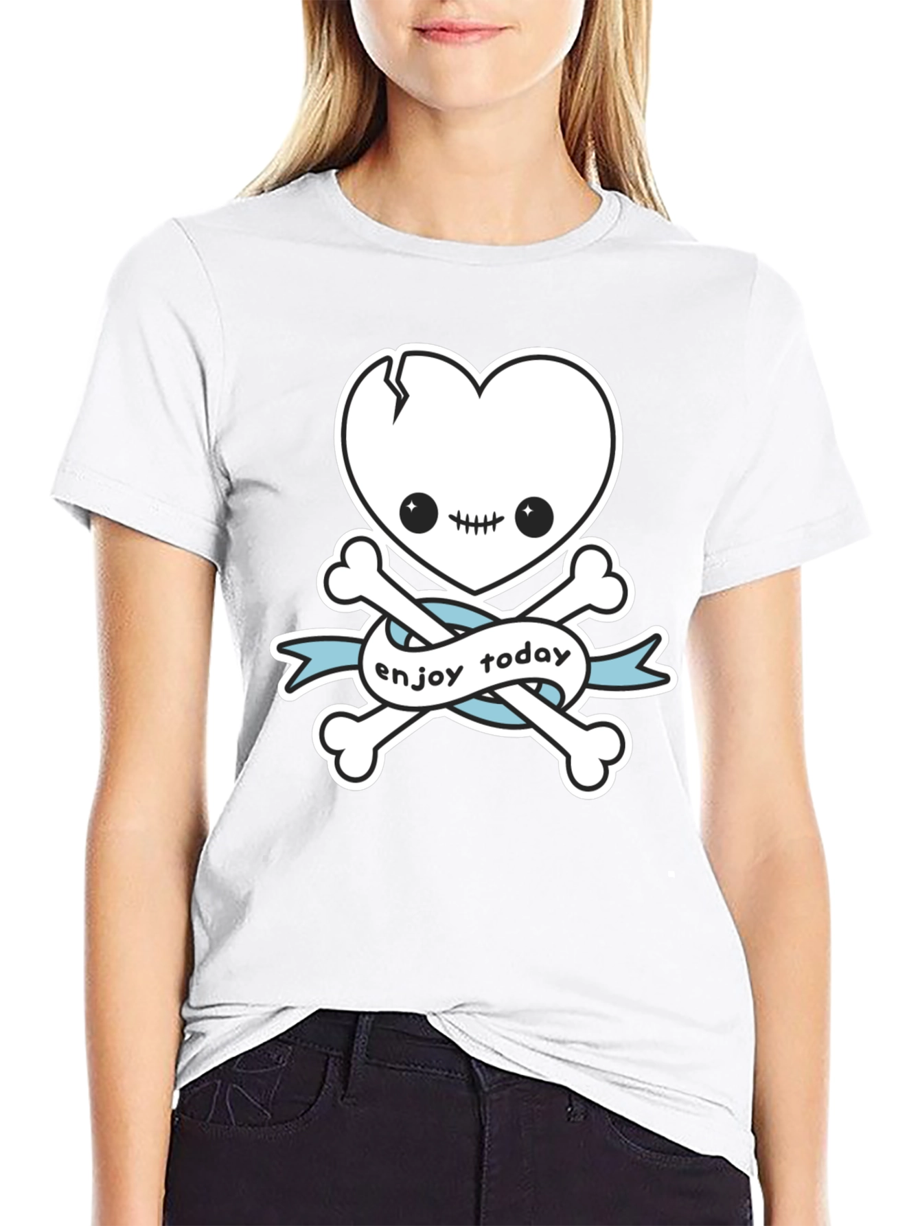 Enjoy Today Heart Skull & Crossbones Graphic T-Shirt