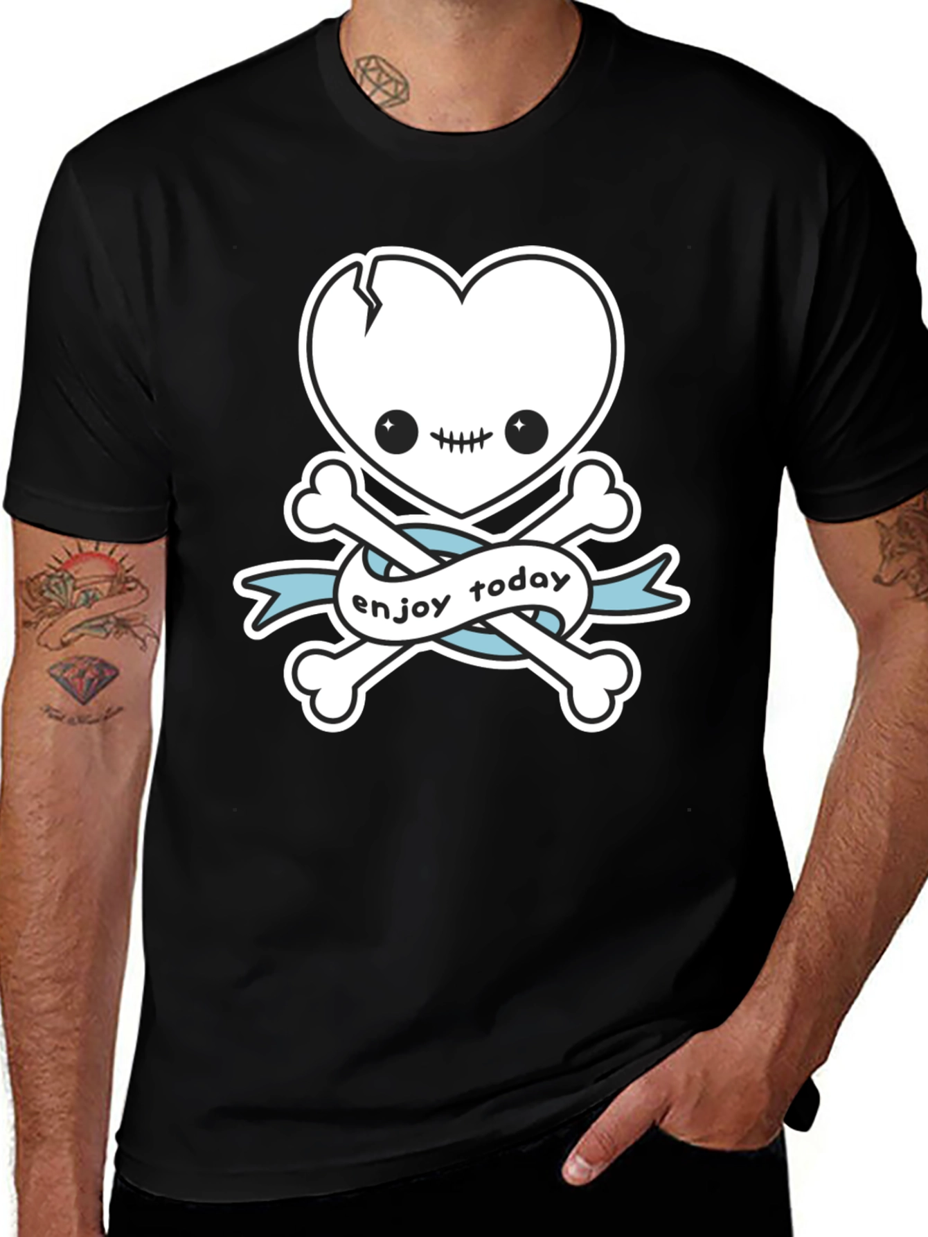 Enjoy Today Heart Skull & Crossbones Graphic T-Shirt