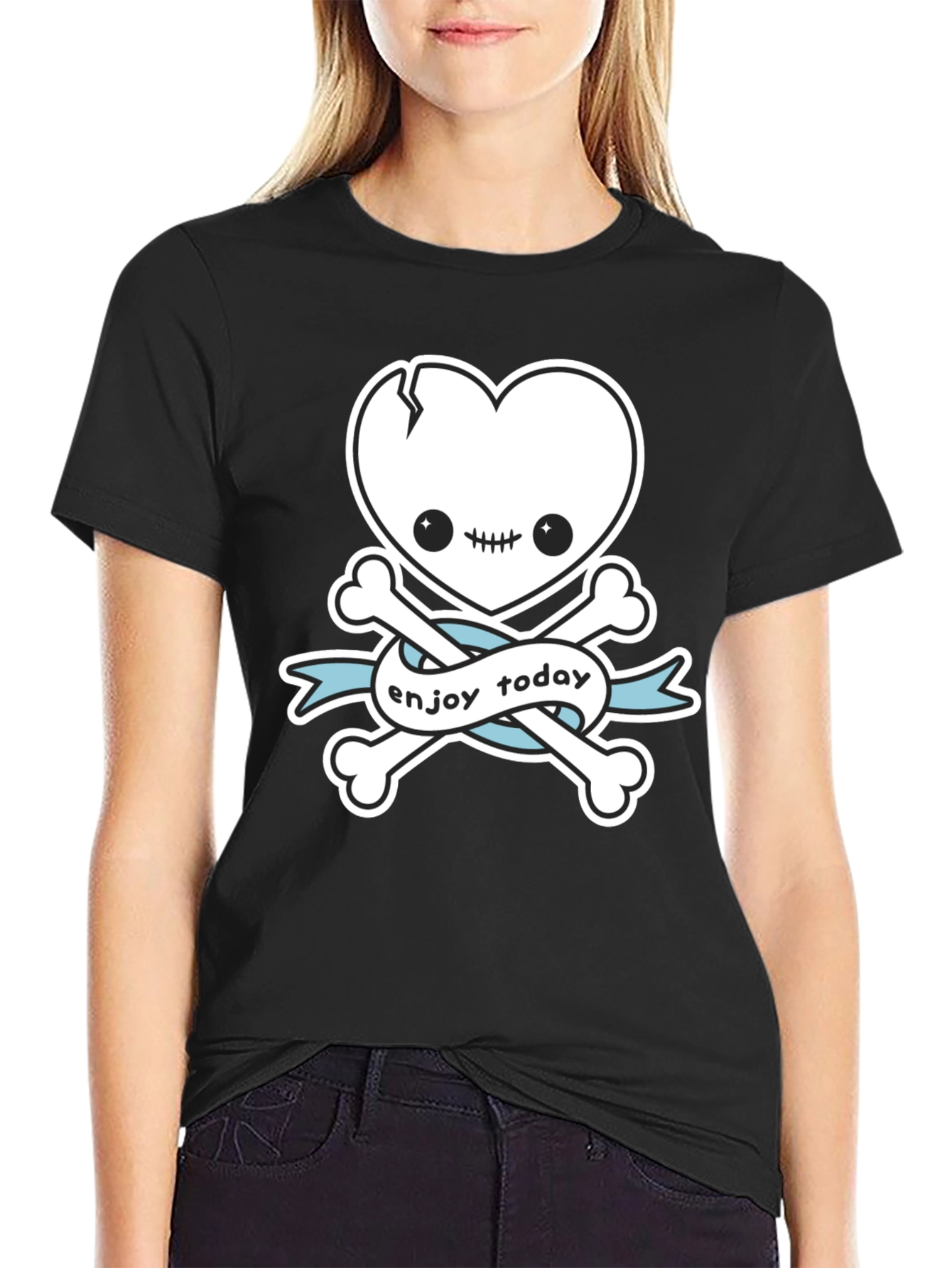 Enjoy Today Heart Skull & Crossbones Graphic T-Shirt