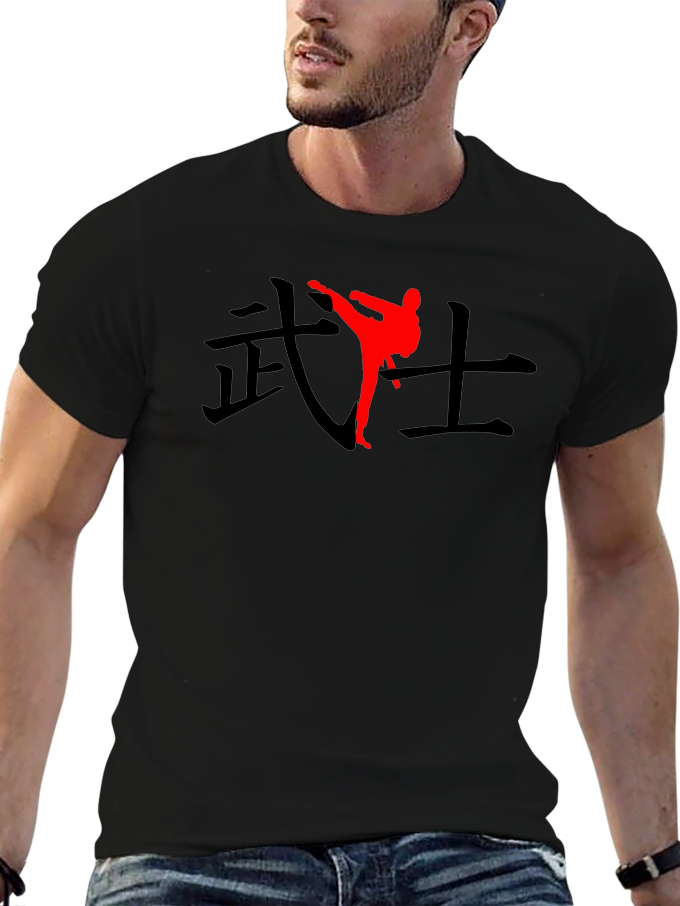 Black T-Shirt with Martial Arts Graphic