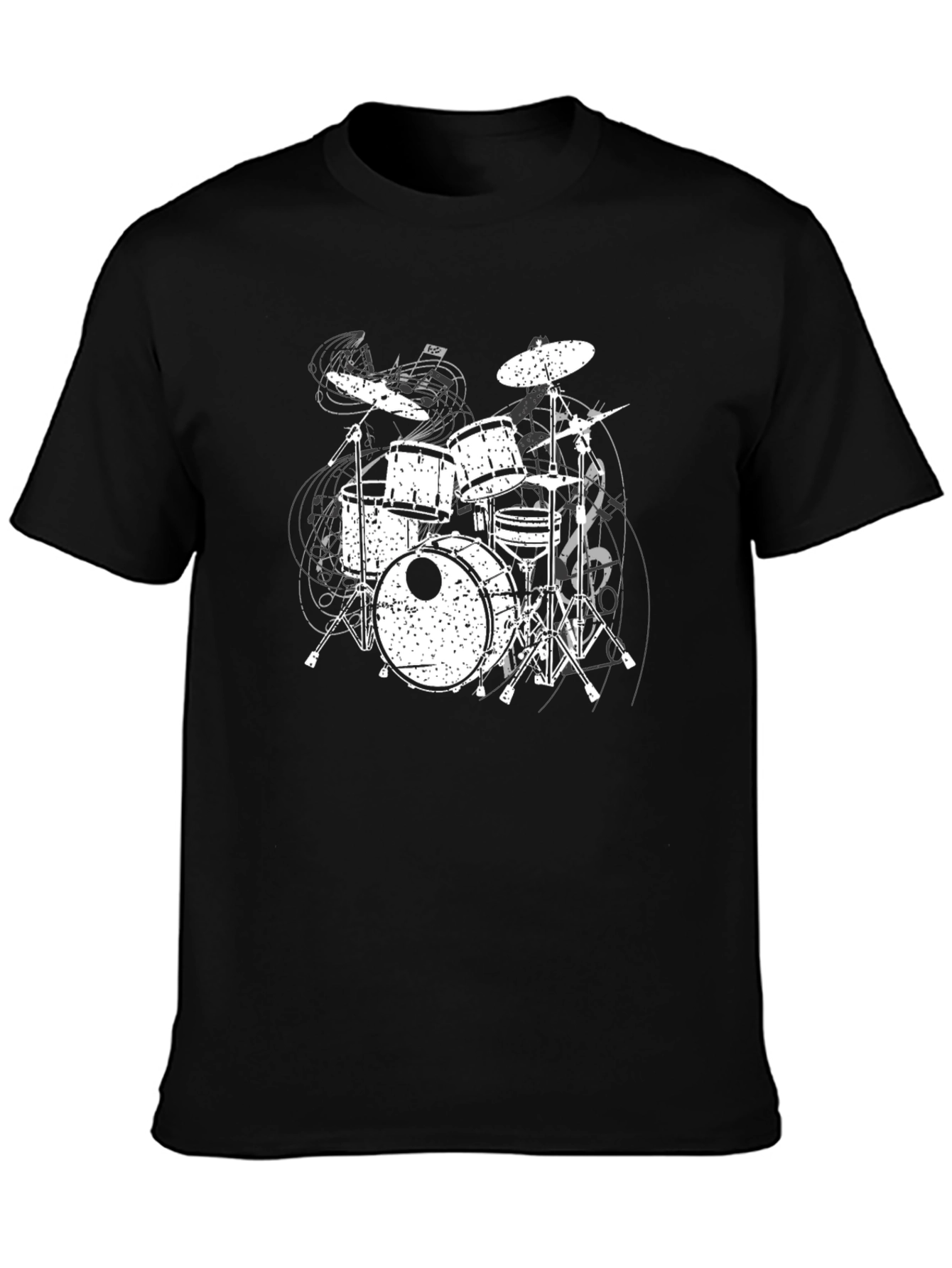 Drum Set Graphic Tee - Black Cotton Music Shirt