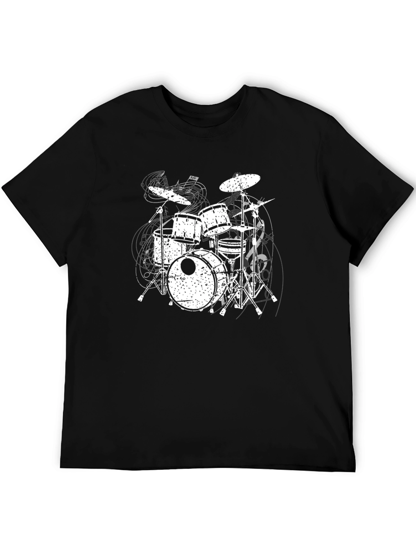 Drum Set Graphic Tee - Black Cotton Music Shirt