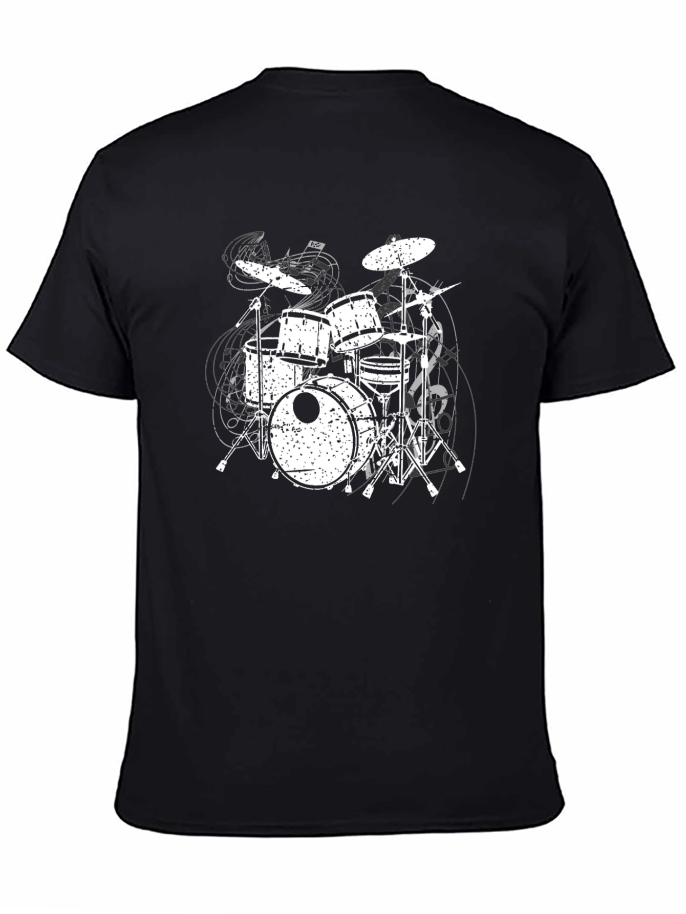 Drum Set Graphic Tee - Black Cotton Music Shirt