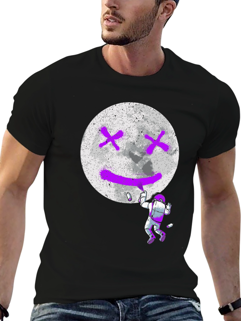 Astronaut Moon Graffiti Black T-Shirt