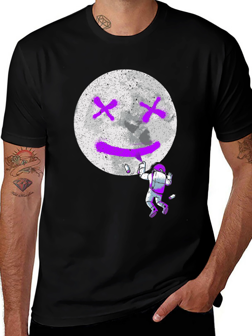 Astronaut Moon Graffiti Black T-Shirt