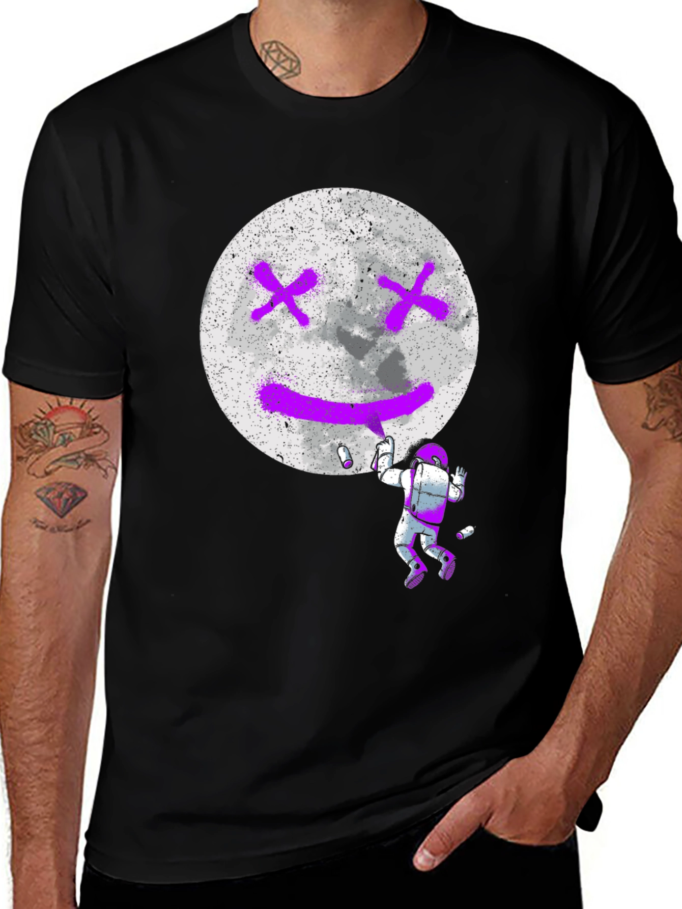 Astronaut Moon Graffiti Black T-Shirt