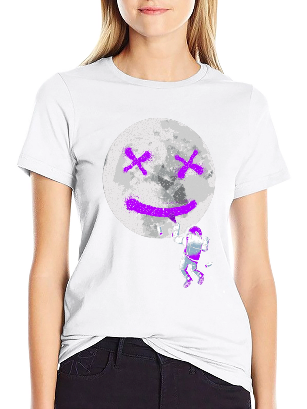 Astronaut Moon Graffiti Black T-Shirt